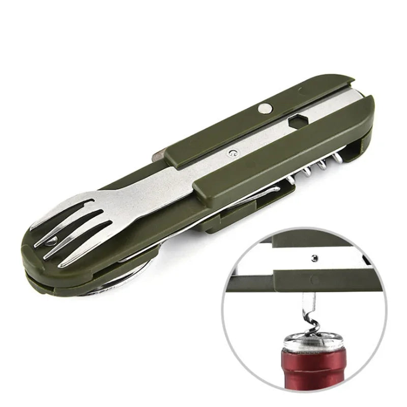 Fork and Spoon Camping Supplies Portable Dinner Set Stainless Steel Outdoor Tableware Folding Knife Equipment Cookware Hiking