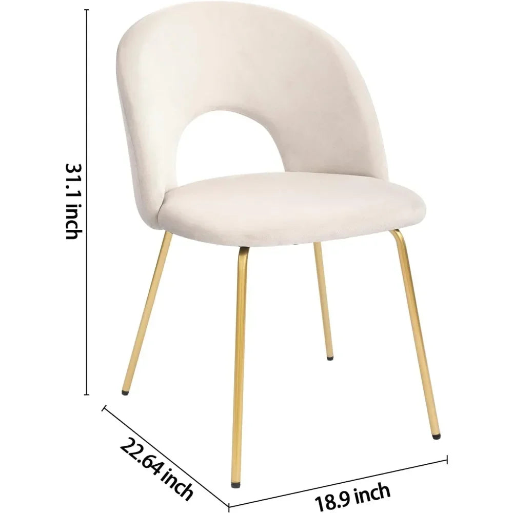 Velvet Seat Chair with Metal Legs for Kitchen Dining Room, Pack of 2. Beige