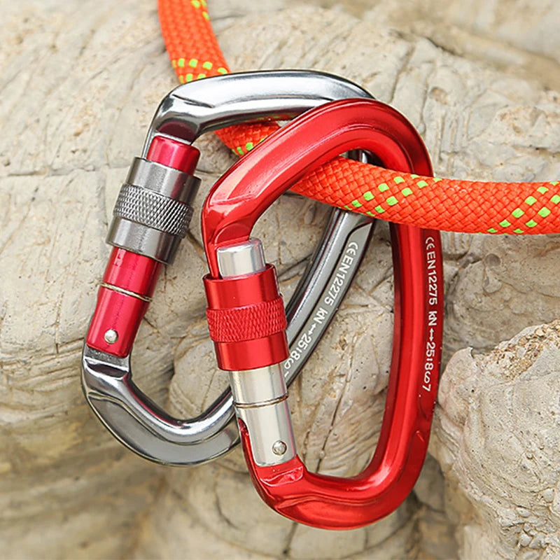 Rock Climbing Carabiner 25KN Professional Mountaineering D Shape Screw Gate Lock Buckle Carabiners Ascend Equipement