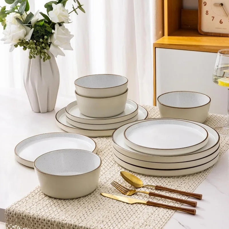 AmorArc Dinnerware Sets of 4,Modern Stoneware Plates and Bowls Sets