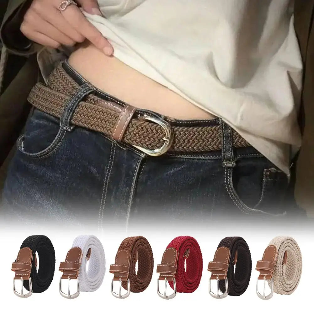 Casual Knitted Elastic Belt For Women Men Pin Buckle Woven Stretch Waist Strap For Jeans Canvas Braided Belts