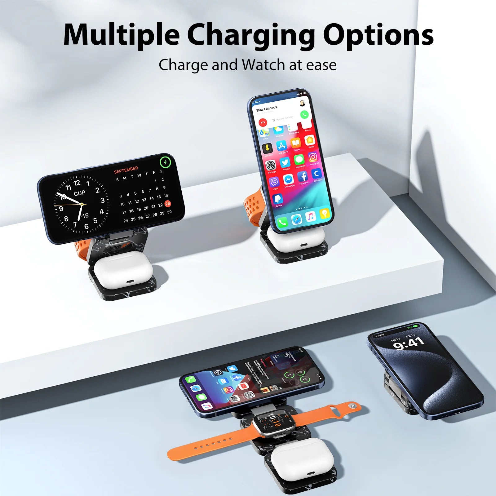 KUXIU X55 Nature Series Fast Magnetic Wireless Charger, Foldable Charging Stand For iPhone15 14 13 12Pro/Max,Apple Watch，AirPods