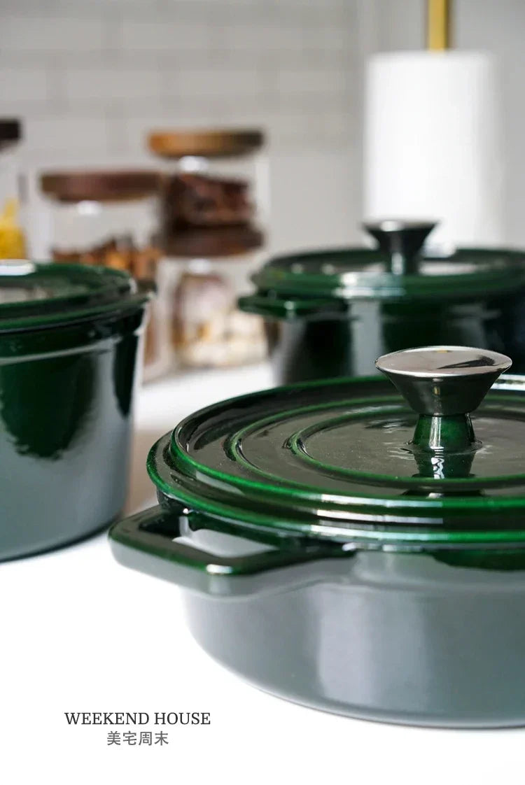 Versatile Green Enamel Cast Iron Pot  Cookware High-End Cooking Pot Multifunctional Kitchen Essential for Gourmet Cooking