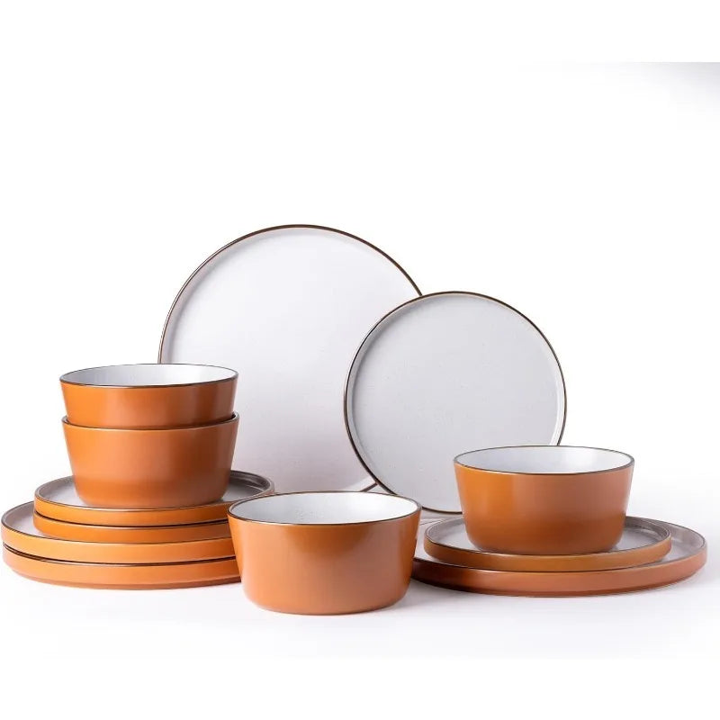 AmorArc Dinnerware Sets of 4,Modern Stoneware Plates and Bowls Sets