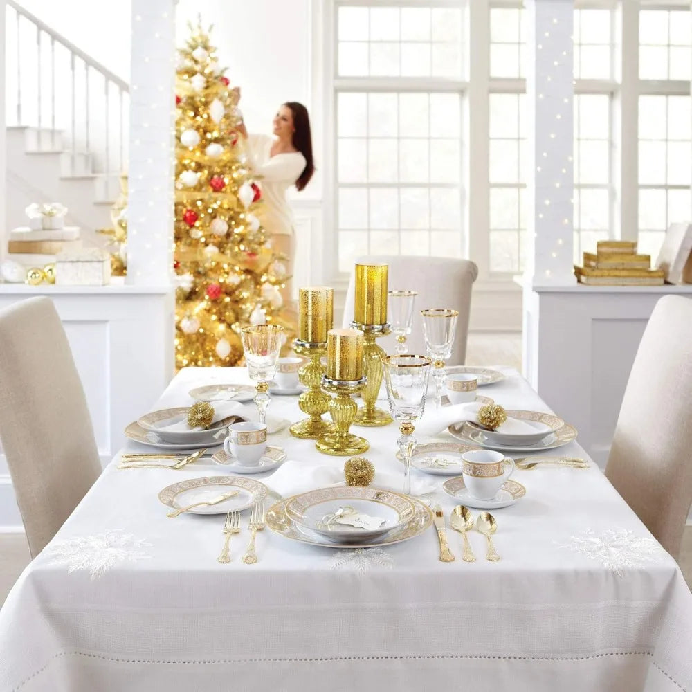 BrylaneHome Medici 40-Piece Premium Golden Porcelain Dinnerware Gold White Set (Service For 8) Includes Dinner Dessert Plates