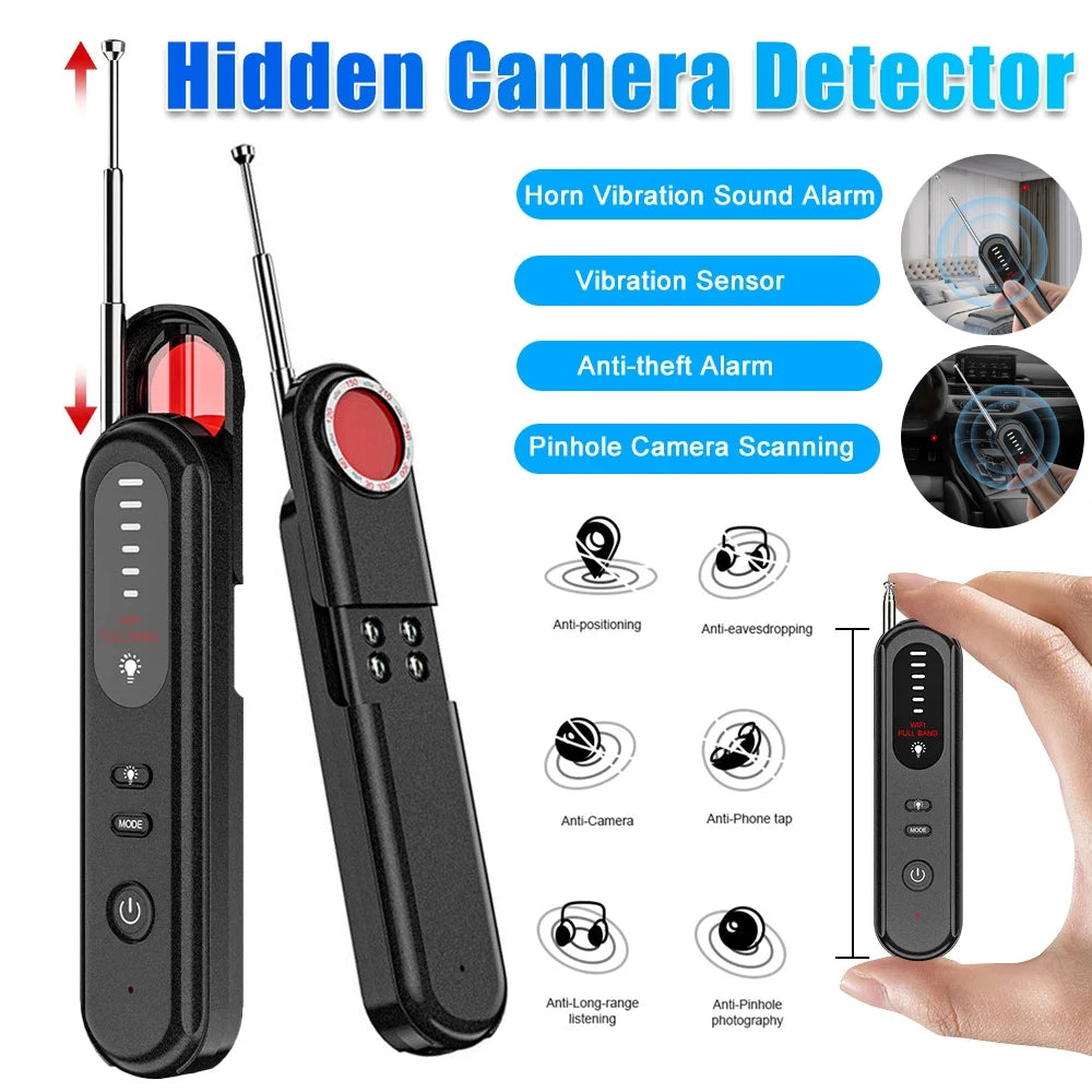 Hidden Camera Detector Anti-Spy Car GPS Tracker Listening Device Bug RF Wireless All Signal Scanner Gadget Security Protection