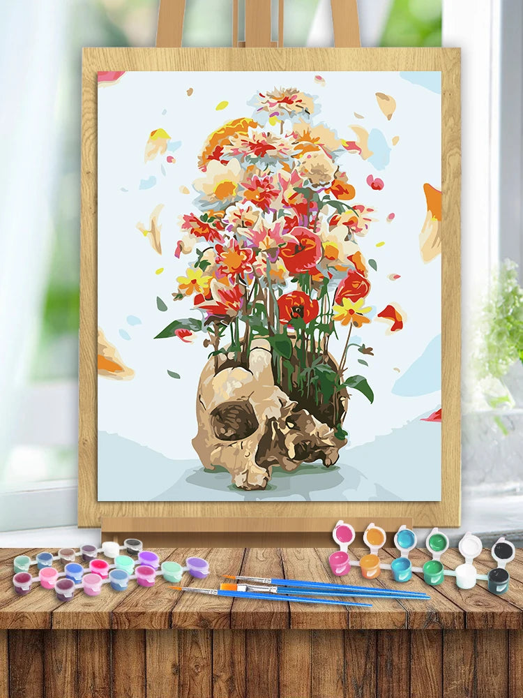 RUOPOTY Frame DIY Painting By Numbers Adults Crafts Skull Coloring By Numbers Acrylic Paint On Canvas Hand Painted Kits Oil Pain