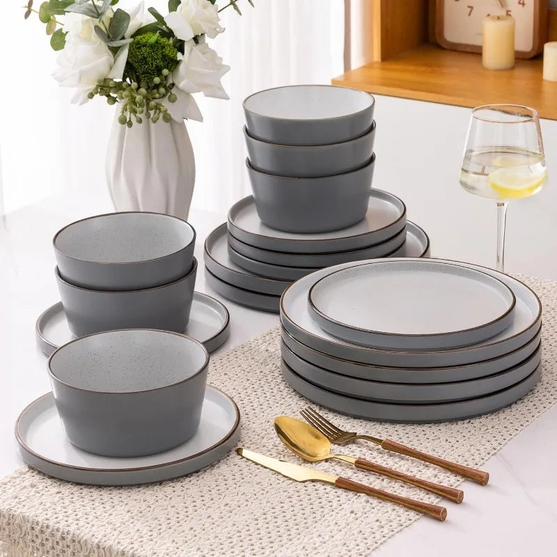 AmorArc Dinnerware Sets of 4,Modern Stoneware Plates and Bowls Sets