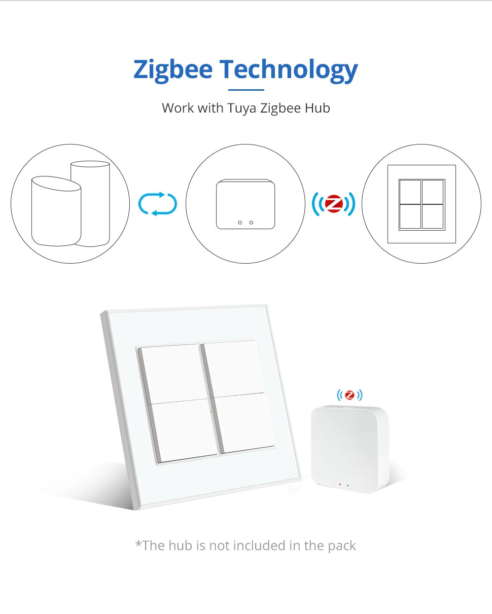 Zemismart Tuya Zigbee Smart 1 2 3 4 6 Gangs Light Switch Brazilian Wall Interrupter Alexa Google Home Smart Life App Control