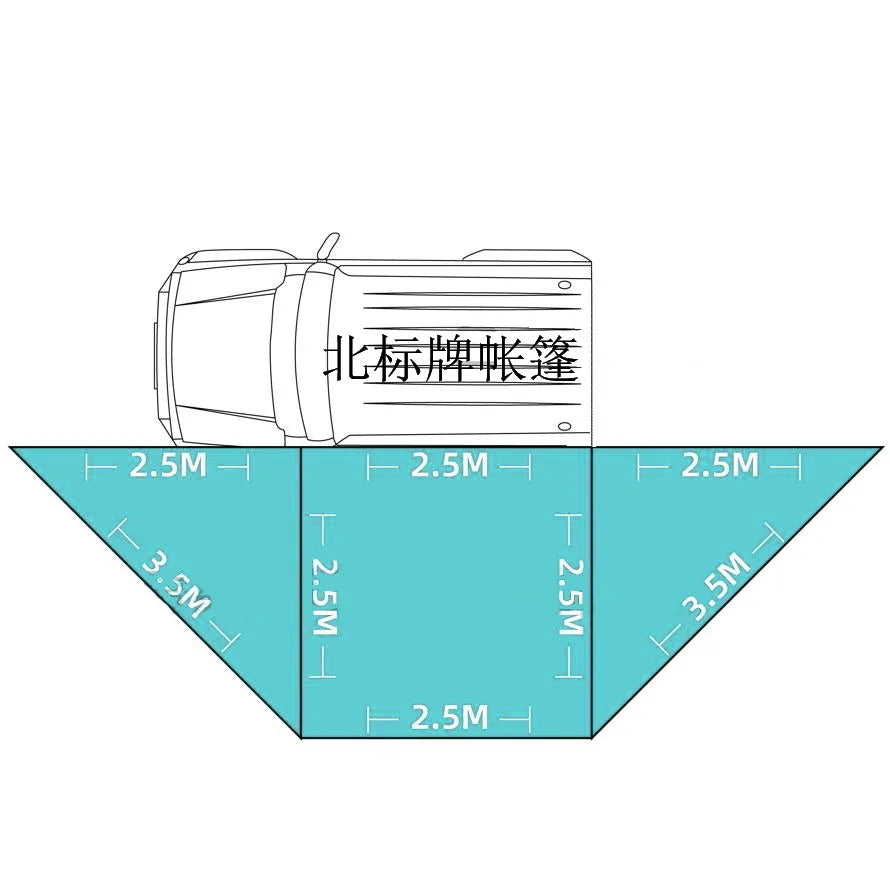 Outdoor self-driving five-angle 270-degree awning with cloth on the top side and double-axis fan-shaped tent with curtain a