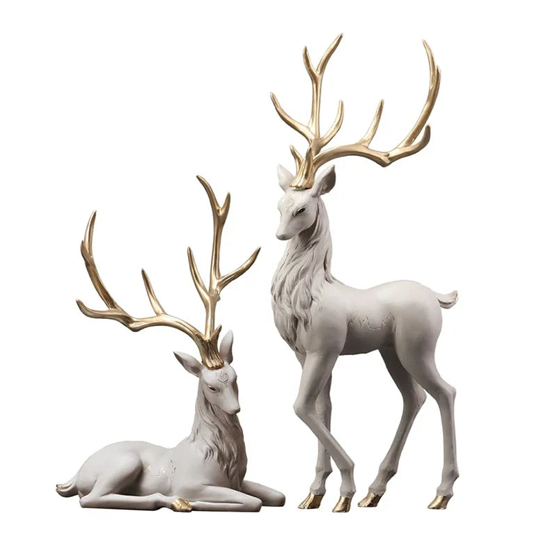 YuryFvna High End Deer Statue Reindeer Figurines Resin ELK Sculpture For Living Room Luxury Home Decoration Nordic Tabletop