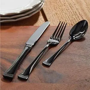 Satin Black Piece Flatware Set, 20 Count, Metallic