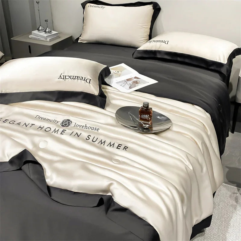 Luxury European Style Ice Silk Summer Quilt Set High-end Embroidered Cooling Blanket 4/3/1 Pcs Sets  Air Conditioning Comforter