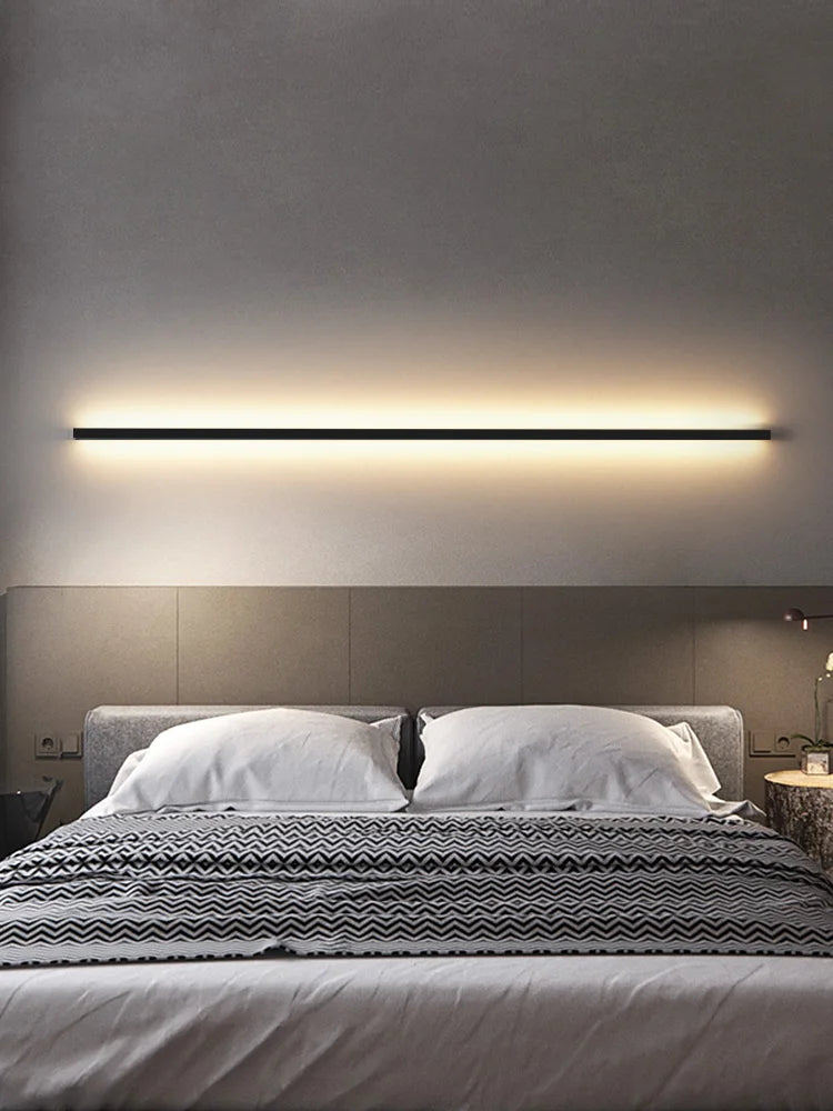 Wall lamp bedroom bedside Lights nordic decorative luminaires line minimalist light long strip black background wall light Room