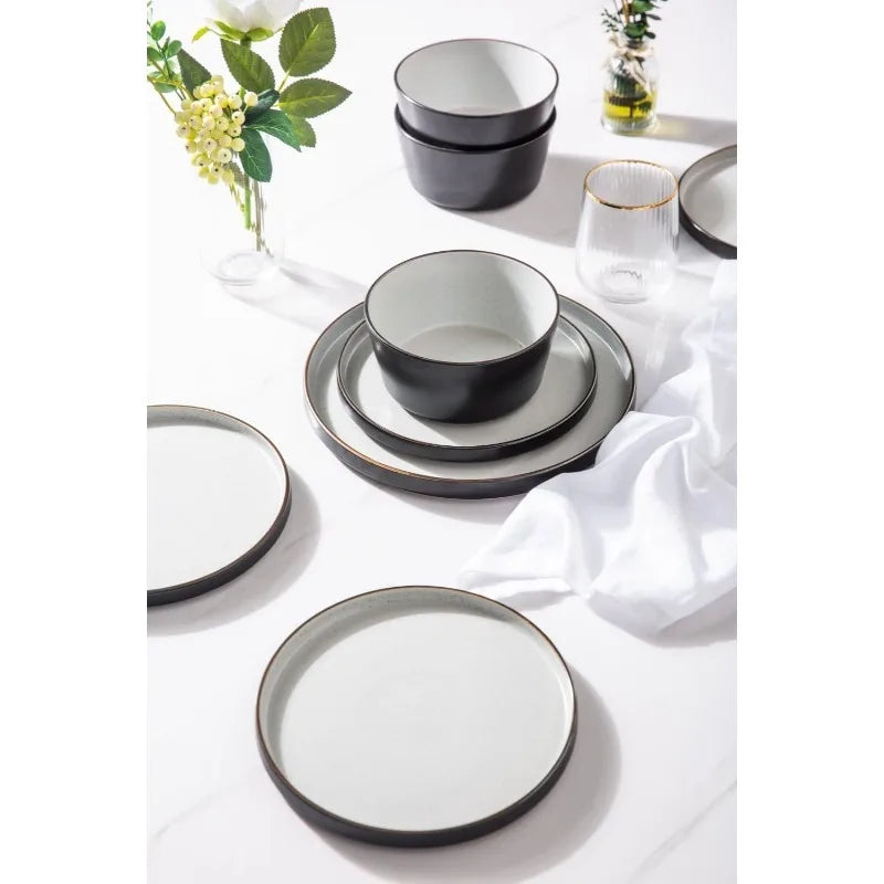 AmorArc Dinnerware Sets of 4,Modern Stoneware Plates and Bowls Sets