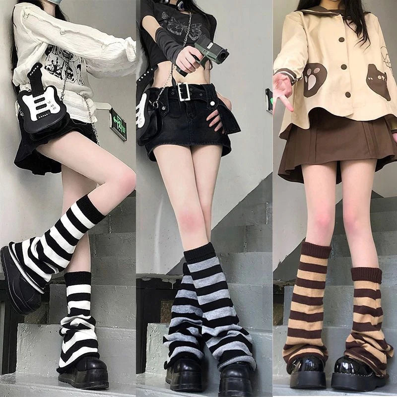 Autumn Winter Knitting Striped Stockings Warm Wool Horn Sock Leg Cover JK Stacking Sock Japanese Korean Style Women's Socks