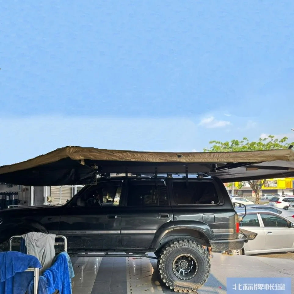 Fan-shaped tent car outdoor five-angle 270-degree sunshade top side carrying edge cloth house back end sky curtain