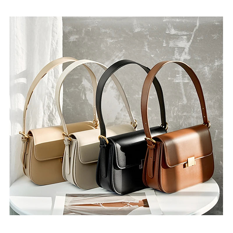 Structured Leather Shoulder Bag with Dual Closure for Versatile Styling