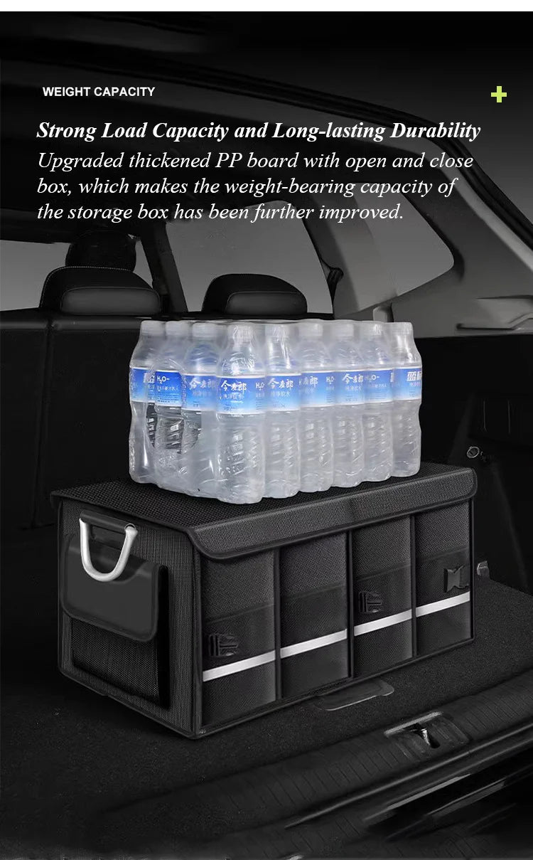 Car Trunk Organizer with Lid Car Storage Organizer Collapsible Multi Compartment Car Organizer for SUV Outdoor Camping(Black)