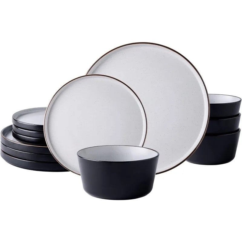 AmorArc Dinnerware Sets of 4,Modern Stoneware Plates and Bowls Sets