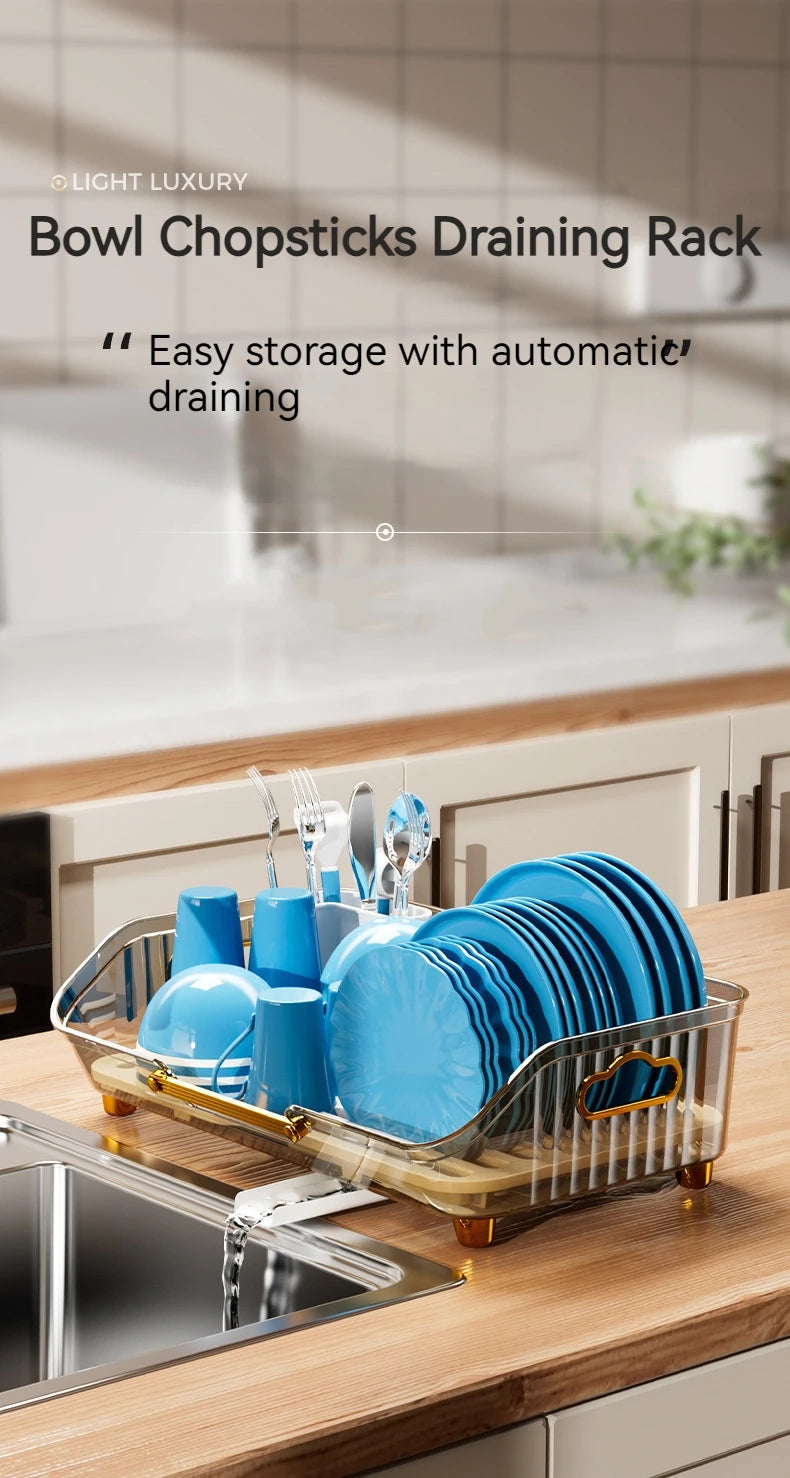 Luxury Dish Drying Rack Eco-friendly Drainer Rack With Drain Basket Tableware Bowl Organizer Kitchen Utensils Dish Storage Rack