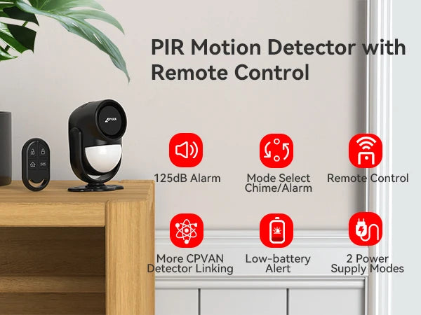 CPVAN Wireless 433Mhz Infrared detector Motion Sensor Alarm with Remote Control Home Security burglar Motion Detector 125dB