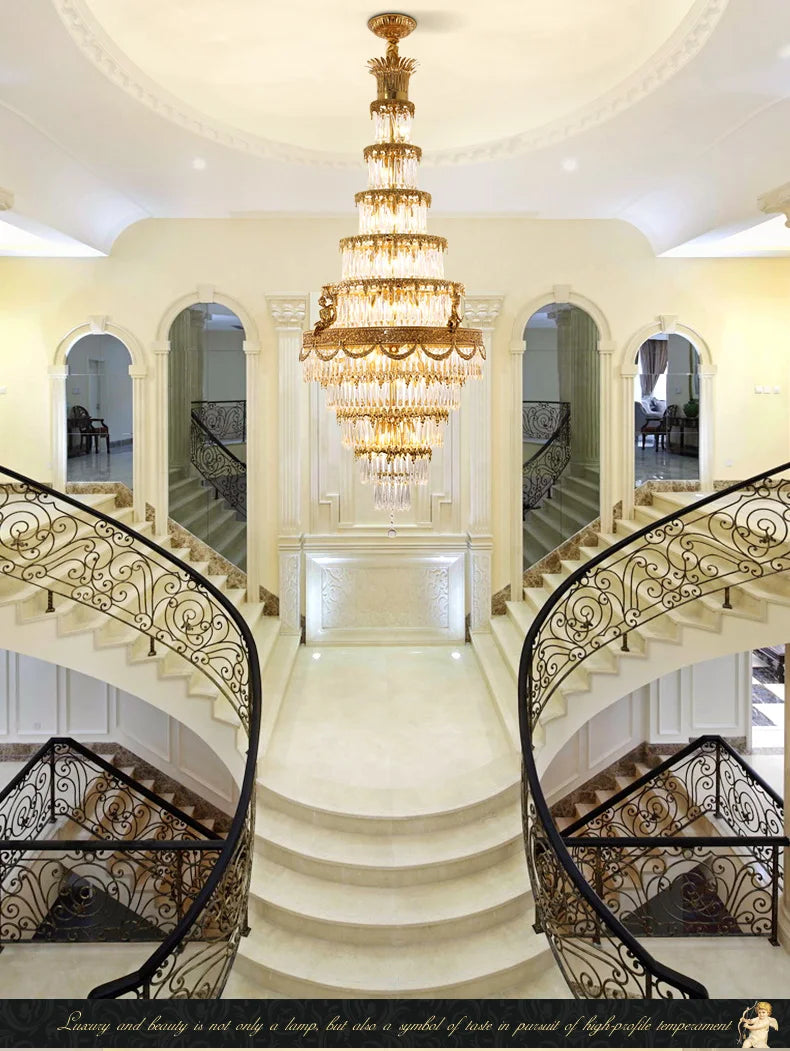 DINGFAN European Style Luxury Large Crystal Chandelier Villa Living Room Staircase Hotel Lobby Decorative Pendent Light