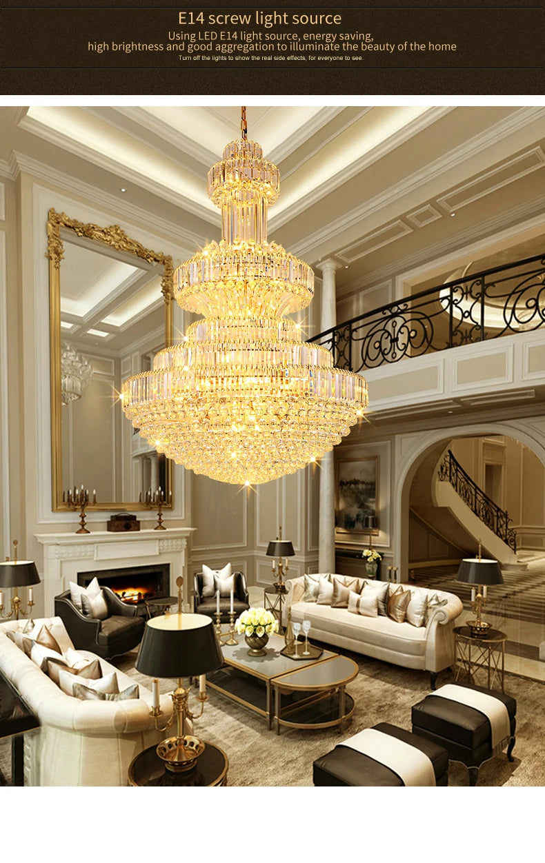 Villa Duplex Building Hollow Living Room Restaurant Light Luxury Crystal Chandelier Classic Hotel Lobby Exhibition Hall Lighting