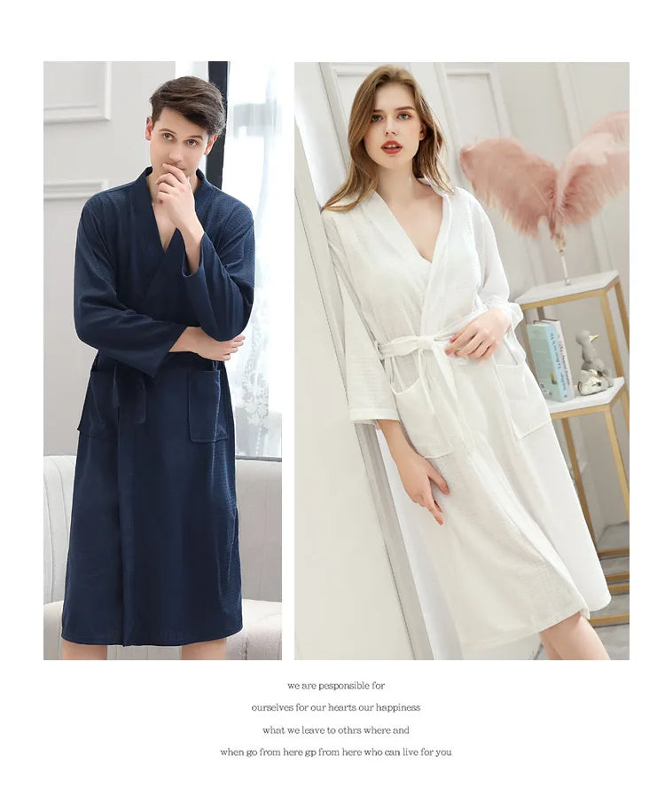 HONGHANYUAN Men's Homewear Couple Nightgown Pajamas Bathrobe Cotton Women's Casual House Robe Kimono Designer Vintage Sleepwear