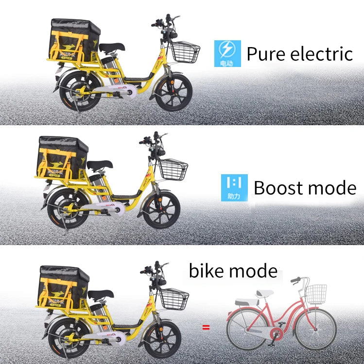 18 Inch Takeaway Electric Bicycle Two Seat Ebike Delivery Электровелосипед 350W Lithium Battery Electric Bike,Customizable