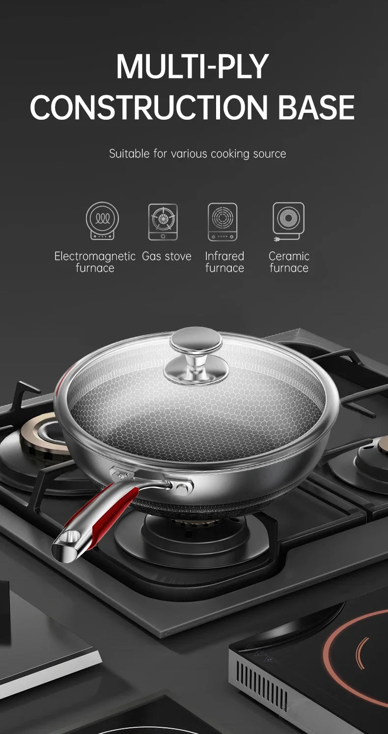 Non-stick wok 28cm 316L stainless steel frying pan chinese wok honeycomb nonstick bottom high end kitche kitchen cookware