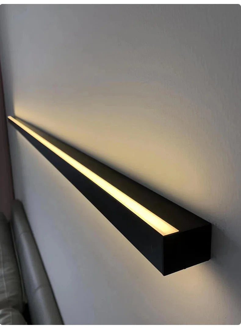 Wall lamp bedroom bedside Lights nordic decorative luminaires line minimalist light long strip black background wall light Room