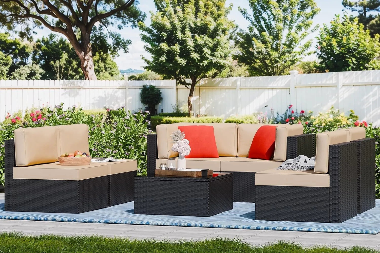 Outdoor Patio Furniture Sets Outdoor Sectional Rattan Sofa PE Manual Weaving Wicker Patio Conversation Set with Cushion