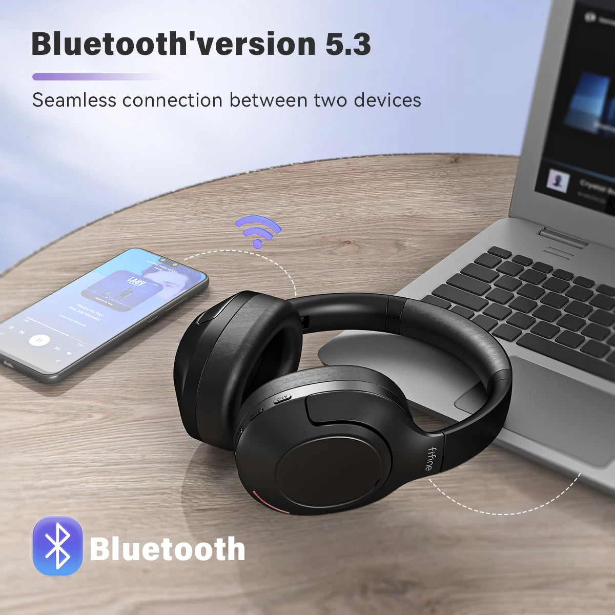 FIFINE Bluetooth wireless headset,Noise Canceling Headphones withe Transparency Mode,Deep Bass,Clear Calls,65H Playtime