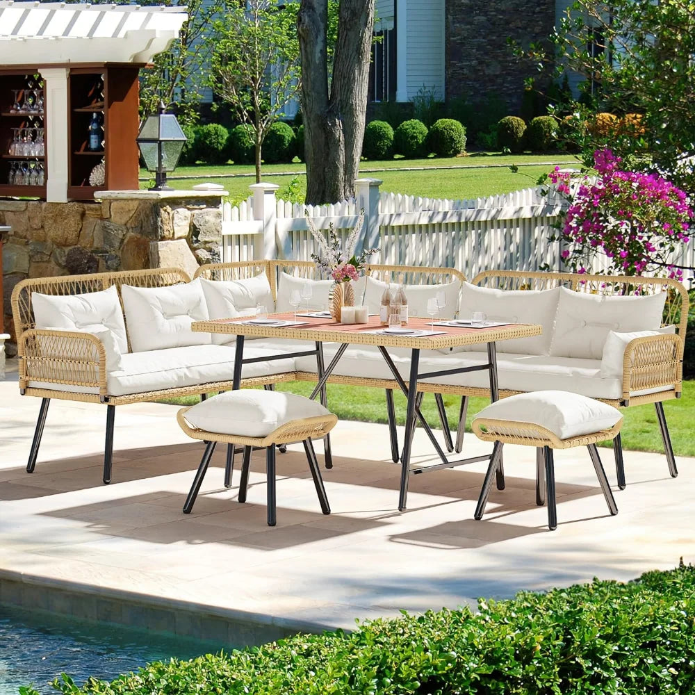 Patio Wicker L-Shaped Furniture Set, All-Weather Rattan Outdoor Conversation Sofa Set for Backyard Deck