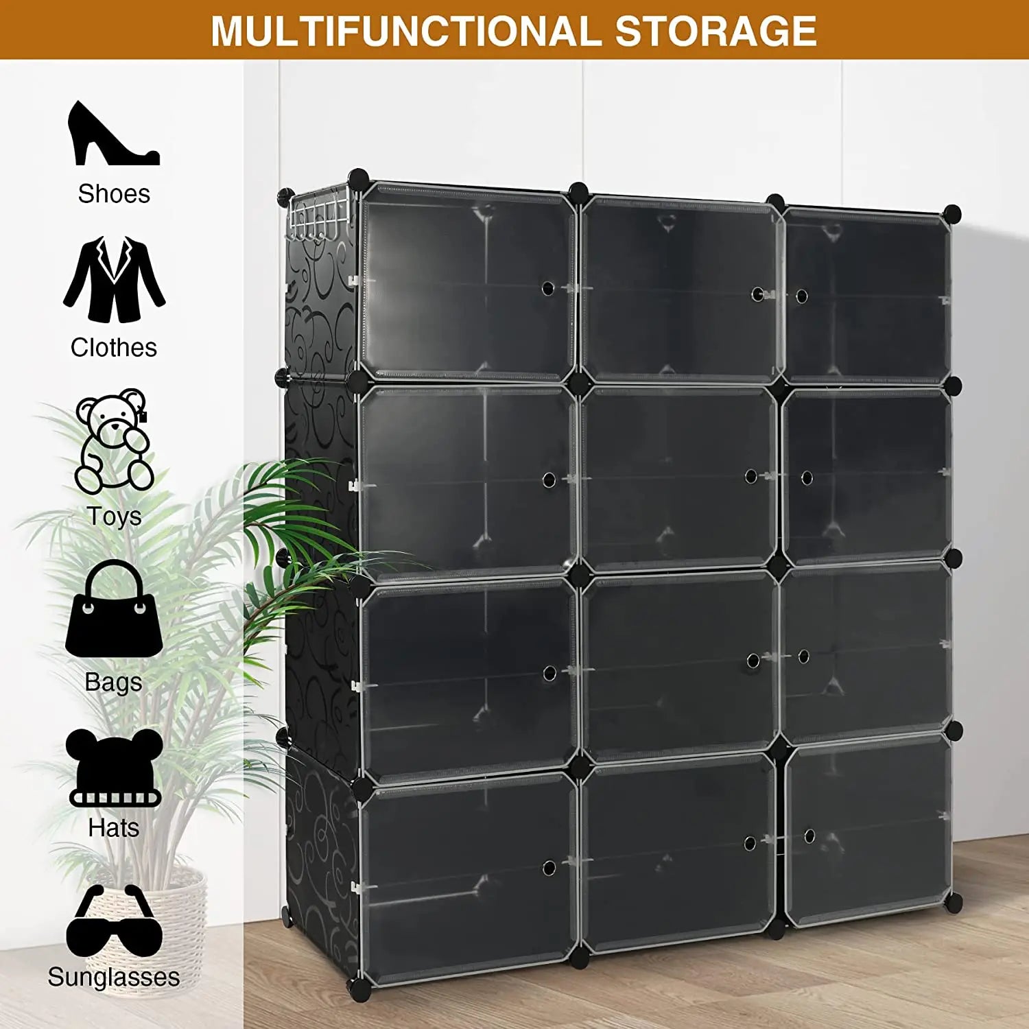 US Shoe Rack Large Capacity Boot Storage 12 Cube Organzie Modular DIY Plastic 6 Tier 24-96 Pairs of Shoe Tower Cabine