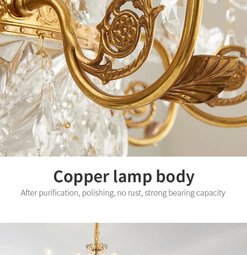 European copper crystal chandelier living room dining room bedroom study French luxury retro villa court personalized lamps