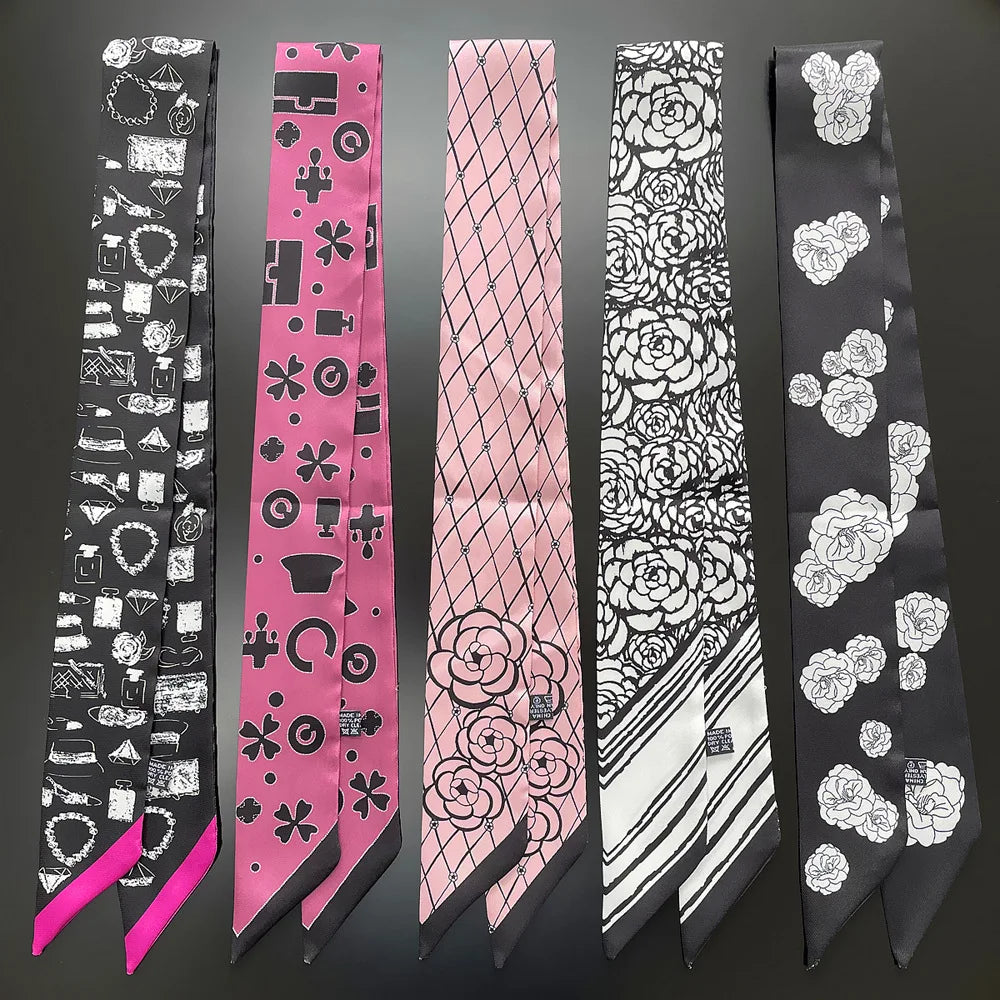 Retro Bag Scarf Women Luxury Brand Scarves Fashion Women's Hairband Hair Accessories Silk Tie 2023 Foulard Head Band Scarf