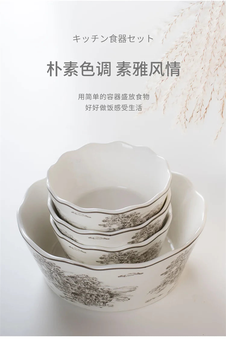 Tableware Ceramic Dishes Set Grey Modern Household Rice Bowls Plates Premium Western Food Plates