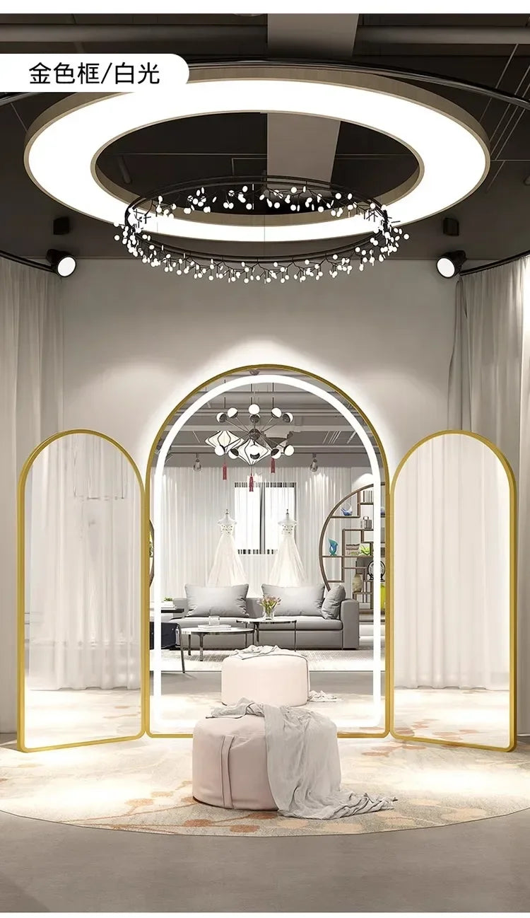 Three-Fold Wedding Shop Special Fitting Full Body Floor Mirror Dress Hall Large Mirror Light Luxury