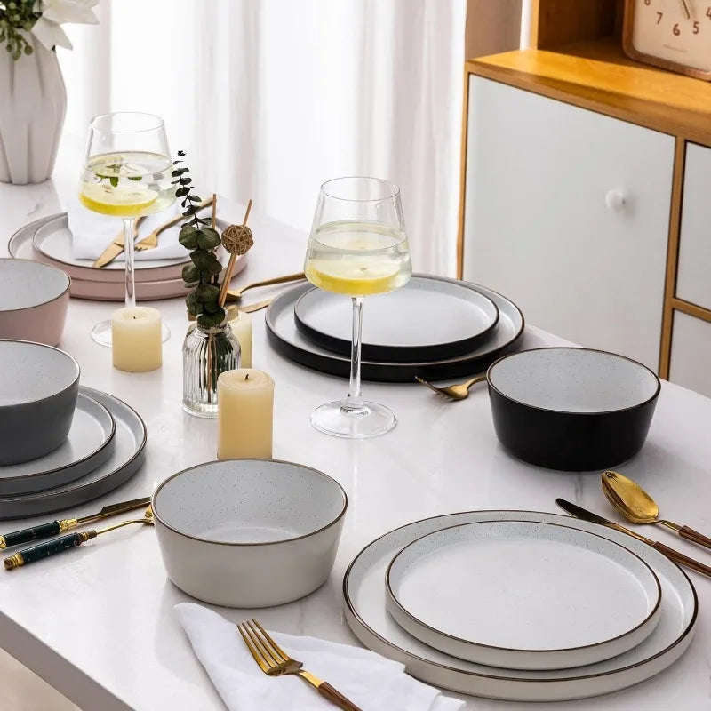 AmorArc Dinnerware Sets of 4,Modern Stoneware Plates and Bowls Sets