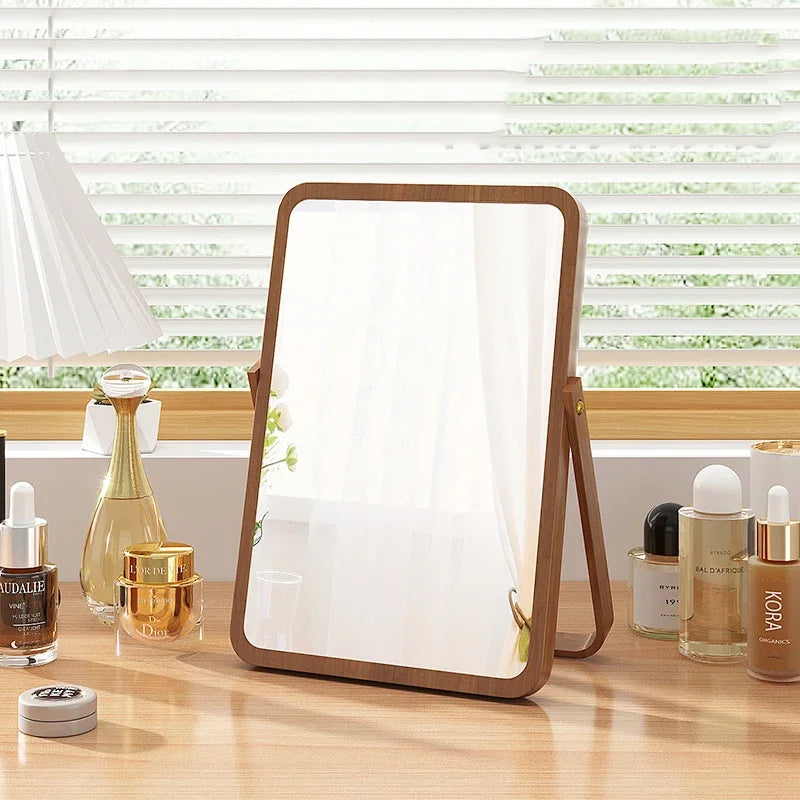 Simple Solid Wood Makeup Mirror Decorative Desktop Large Makeup Mirror Office Small Portable Home Decoration GY