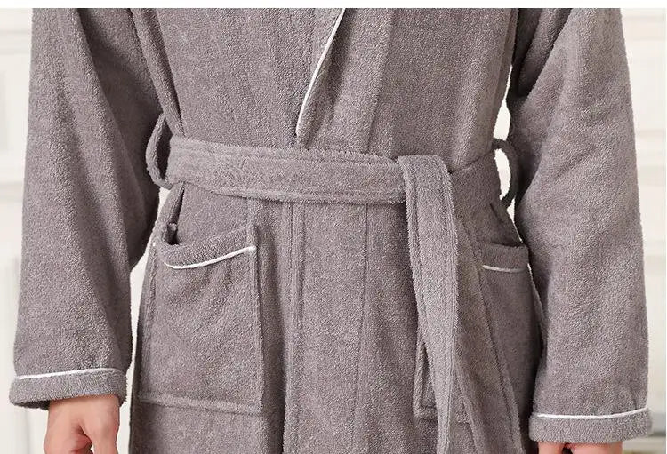 100% Cotton Couples Long Thick Absorbent Terry Bath Robe Kimono Men Light Weight Towel Bathrobe Sleepwear Women Hotel Gown Robes