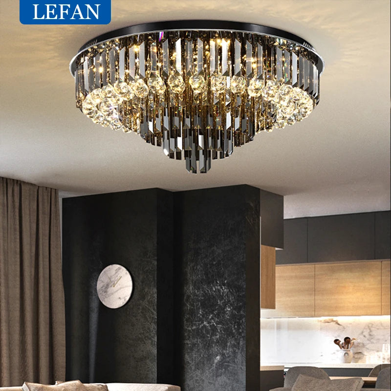 Modern Exalted Luxury Crystal Chandelier Lighting Round Hanging Lamp for Living Room Bedroom Indoor Home Light Fixtures