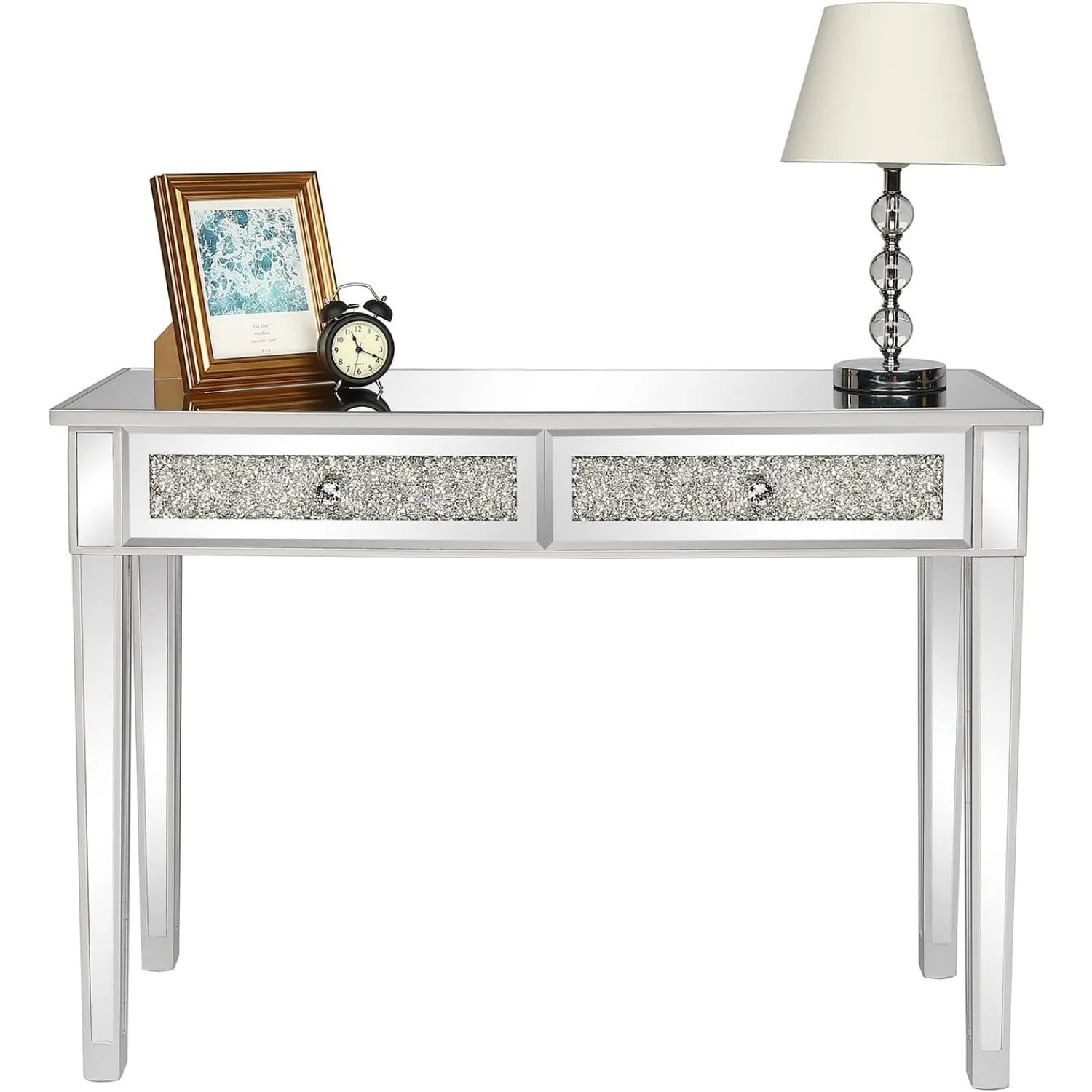 Silver Mirrored Console Table with Crystal Inlay – 42"