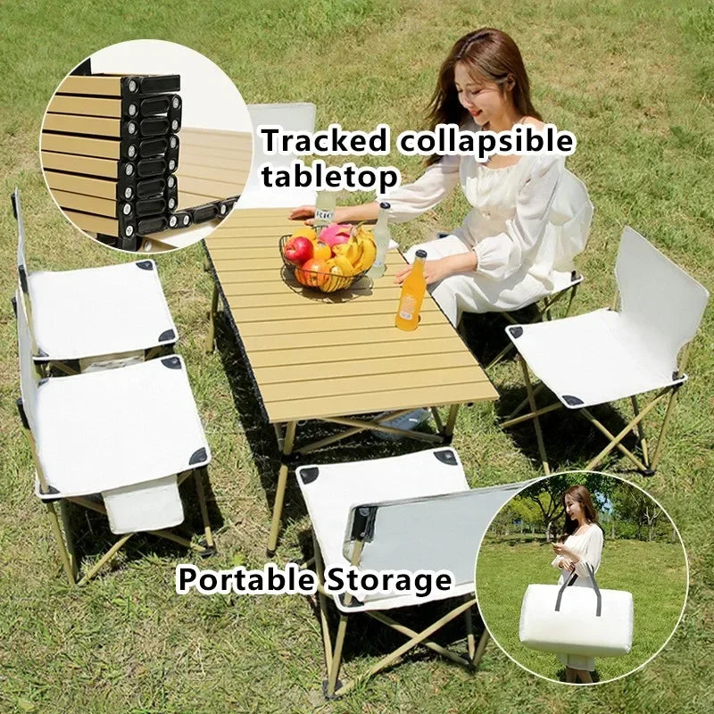 Outdoor Folding Table Carbon Steel Gold Mesh Bag Metal Camping Picnic Table Beach Comite Folding Portable Camping Chair