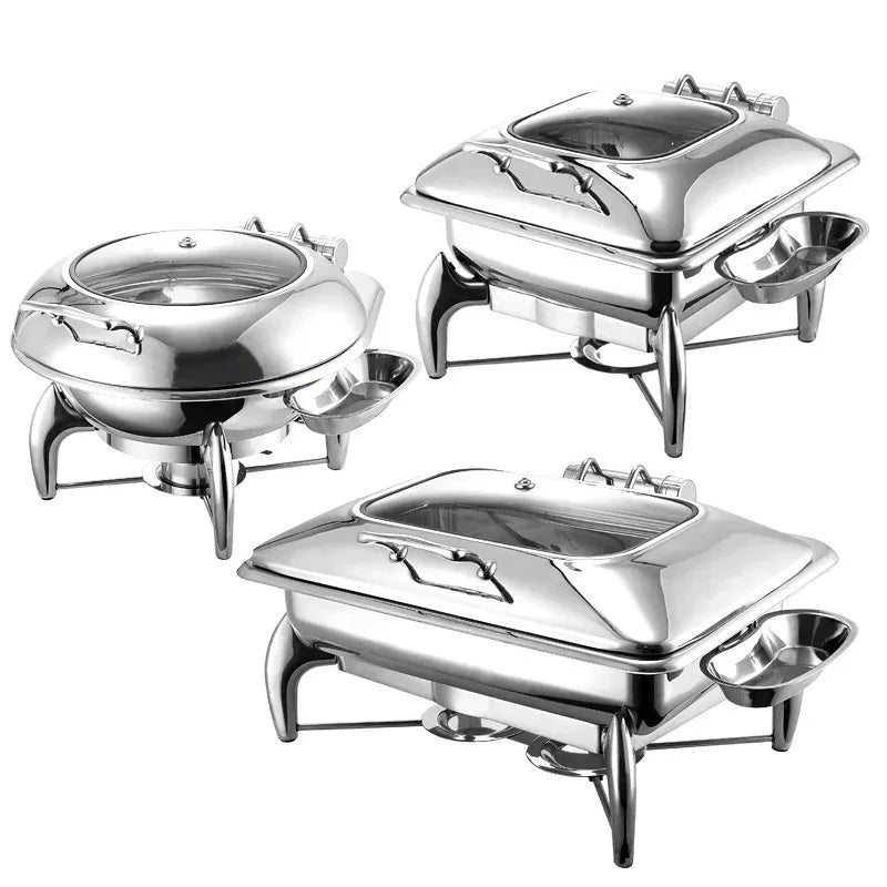 18/8 good quality silver plated luxury chafing dish set with glass lid high-end buffet stove food warmer hotel chafing dishes