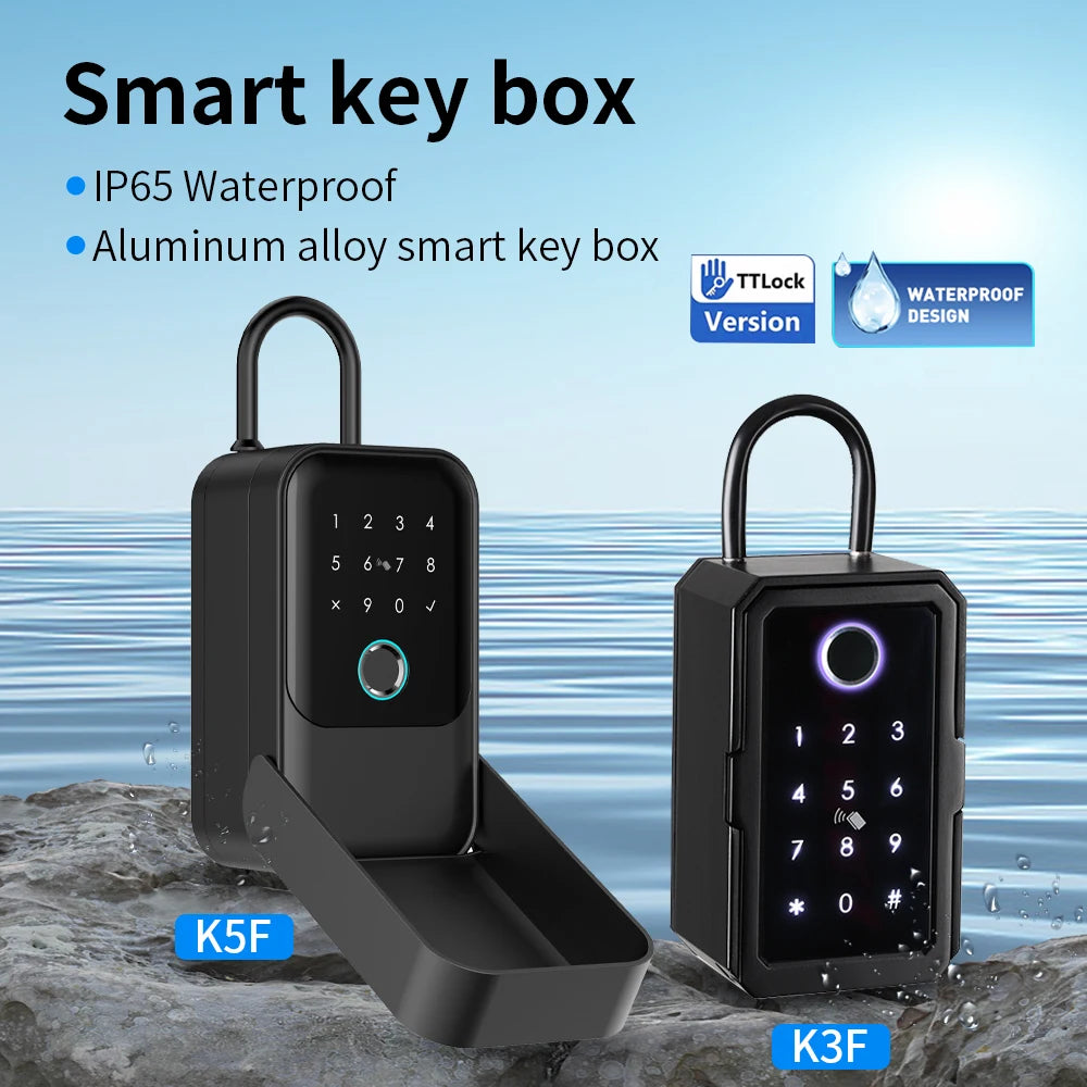 Tuya Smart Life App or TTLock APP Outdoor Waterproof Key Safe Box Security Fingerprint Password Storage Lock Key Box Anti-theft