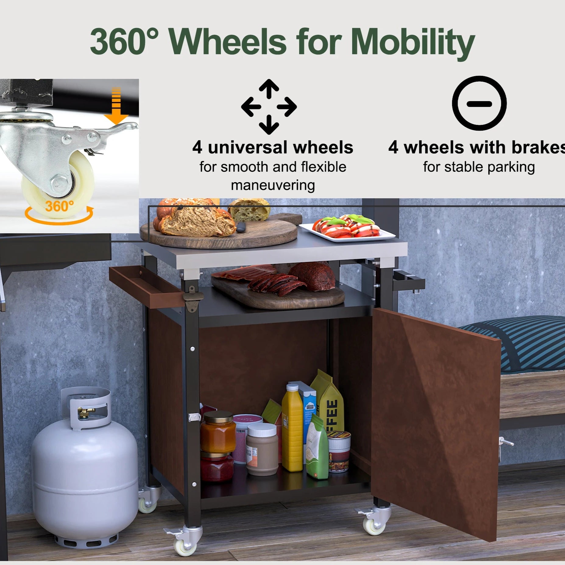 Heavy-Duty Outdoor Grill Cart with Multi-Functional Workspace