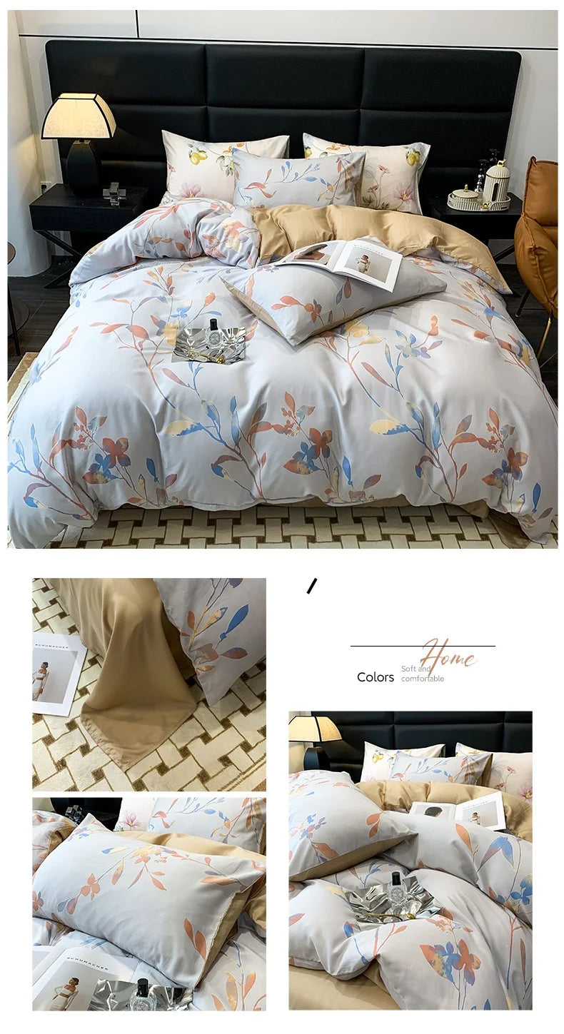 Summer Lyocell Fiber Fabric Comfortable Breathable Bedding Set Duvet Cover Linen Fitted Sheet Pillowcases Home Textile